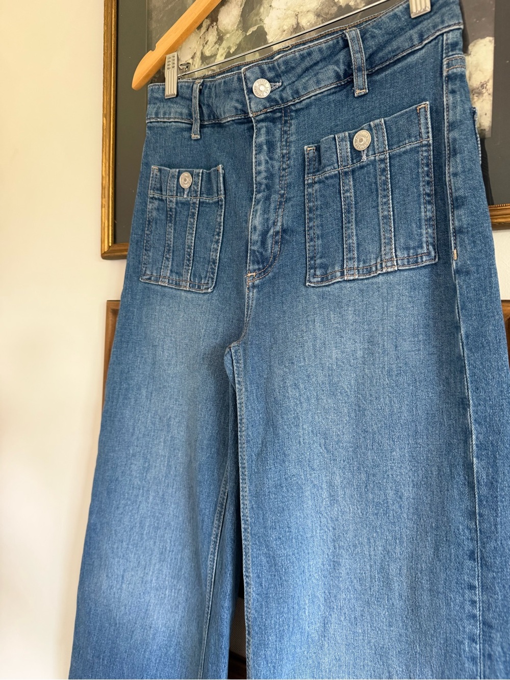 PAIGE Classic Wide-Leg High-Rise Jeans - Medium Blue - Picture 6 of 12